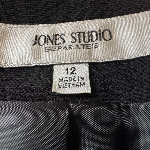 Jones Studio Separates Open Front Collarless Blazer Cuffed Sleeves. Black Sz 12 - Picture 4 of 5